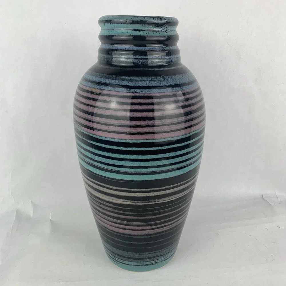 Vtg Harris Potteries Vase Chicago 1980s Retro Mid Century Modern Decor Striped